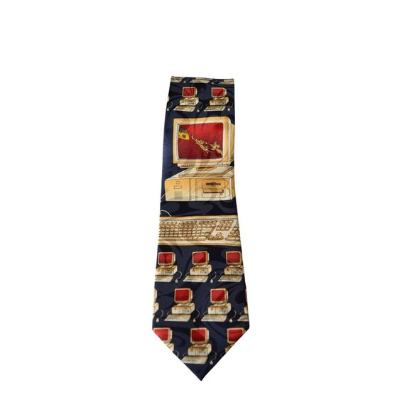 Vintage Computer Themed Neck Tie By Fratello Geek Nerd Retro Gift - Picture 1 of 6